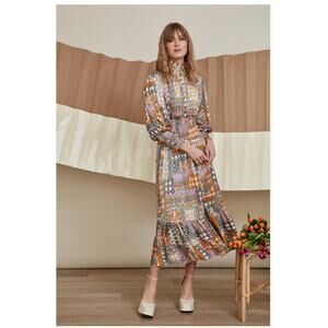 Gemma Albright Paisley Midi Long Sleeve Prairie Dress‎ Sz XS